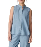Eileen Fisher Organic Cotton Twill Mandarin Collar Sleeveless Top
