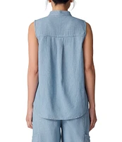 Eileen Fisher Organic Cotton Twill Mandarin Collar Sleeveless Top