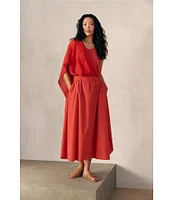 Eileen Fisher Organic Cotton Washed Poplin Elastic Waist A-Line Skirt