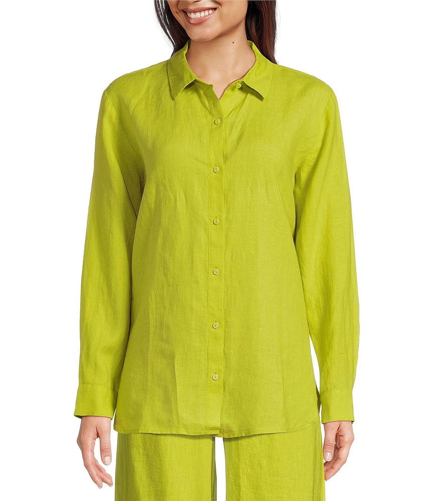 Eileen Fisher Organic Handkerchief Linen Classic Collar Long Sleeve Shirt