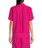 Eileen Fisher Organic Handkerchief Linen Mandarin Collar Short Sleeve Top
