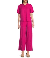 Eileen Fisher Organic Handkerchief Linen Mandarin Collar Short Sleeve Top