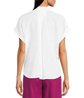 Eileen Fisher Organic Handkerchief Linen Notch Collar Short Sleeve Top