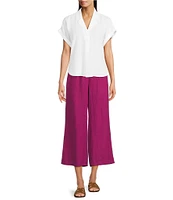 Eileen Fisher Organic Handkerchief Linen Notch Collar Short Sleeve Top