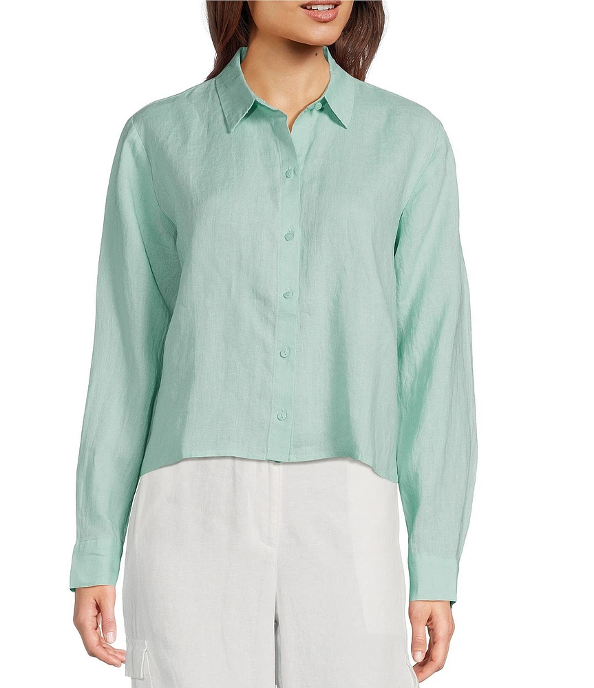 Eileen Fisher Organic Handkerchief Linen Point Collar Long Sleeve Short Shirt