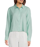 Eileen Fisher Organic Handkerchief Linen Point Collar Long Sleeve Short Shirt
