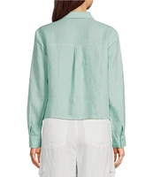 Eileen Fisher Organic Handkerchief Linen Point Collar Long Sleeve Short Shirt
