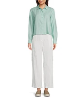 Eileen Fisher Organic Handkerchief Linen Point Collar Long Sleeve Short Shirt