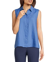 Eileen Fisher Organic Handkerchief Linen Point Collar Sleeveless Button Front Shirt