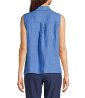 Eileen Fisher Organic Handkerchief Linen Point Collar Sleeveless Button Front Shirt