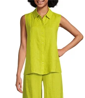 Eileen Fisher Organic Handkerchief Linen Point Collar Sleeveless Button Front Shirt