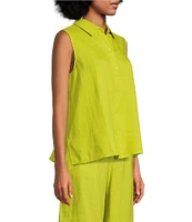 Eileen Fisher Organic Handkerchief Linen Point Collar Sleeveless Button Front Shirt