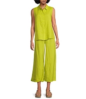 Eileen Fisher Organic Handkerchief Linen Point Collar Sleeveless Button Front Shirt