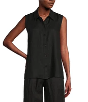Eileen Fisher Organic Handkerchief Linen Point Collar Sleeveless Button Front Shirt