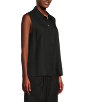 Eileen Fisher Organic Handkerchief Linen Point Collar Sleeveless Button Front Shirt