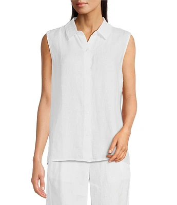 Eileen Fisher Organic Handkerchief Linen Point Collar Sleeveless Button Front Shirt