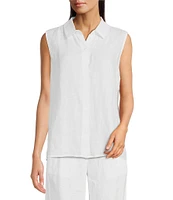 Eileen Fisher Organic Handkerchief Linen Point Collar Sleeveless Button Front Shirt