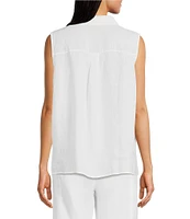 Eileen Fisher Organic Handkerchief Linen Point Collar Sleeveless Button Front Shirt