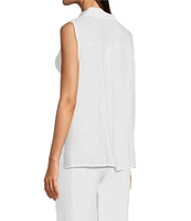Eileen Fisher Organic Handkerchief Linen Point Collar Sleeveless Button Front Shirt