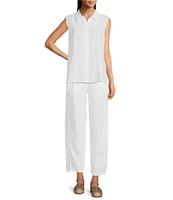 Eileen Fisher Organic Handkerchief Linen Point Collar Sleeveless Button Front Shirt
