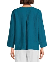 Eileen Fisher Organic Handkerchief Linen Split V-Neck Long Sleeve Top