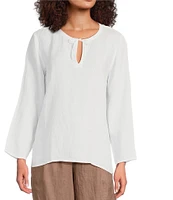 Eileen Fisher Organic Handkerchief Linen Split V-Neck Long Sleeve Top