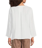 Eileen Fisher Organic Handkerchief Linen Split V-Neck Long Sleeve Top