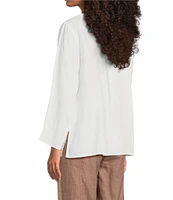Eileen Fisher Organic Handkerchief Linen Split V-Neck Long Sleeve Top