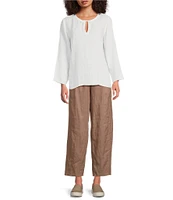 Eileen Fisher Organic Handkerchief Linen Split V-Neck Long Sleeve Top