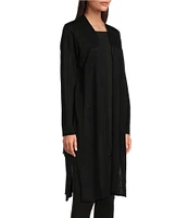 Eileen Fisher Organic Linen and Cotton Long Sleeve Side Slit Open-Front Cardigan