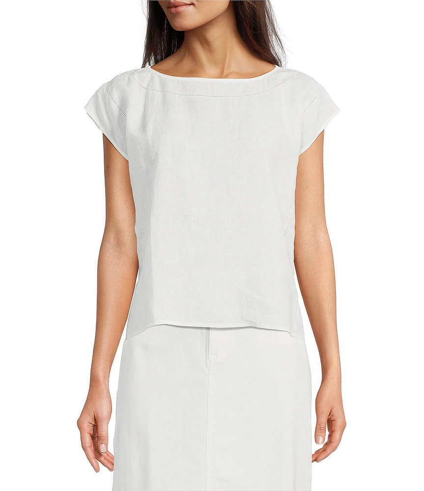 Eileen Fisher Organic Linen Ballet Neck Cap Sleeve Top