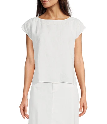 Eileen Fisher Organic Linen Ballet Neck Cap Sleeve Top