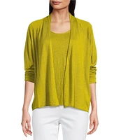 Eileen Fisher Organic Linen Blend Open Front Straight Hem Long Sleeve Cardigan