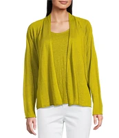 Eileen Fisher Organic Linen Blend Open Front Straight Hem Long Sleeve Cardigan
