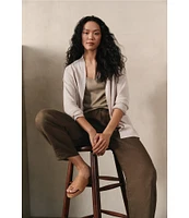 Eileen Fisher Organic Linen Blend Open Front Long Sleeve Cardigan