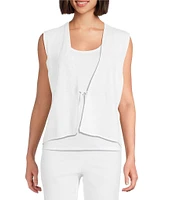 Eileen Fisher Organic Linen Blend V-Neck Sleeveless Tie Vest