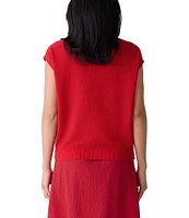 Eileen Fisher Organic Linen Cotton Blend Crew Neck Cap Sleeve Vest