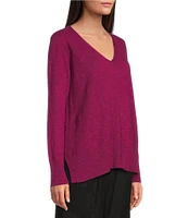 Eileen Fisher Organic Linen Cotton Blend V-Neck Long Sleeve Sweater