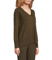 Eileen Fisher Organic Linen Cotton Blend V-Neck Long Sleeve Sweater