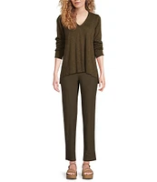 Eileen Fisher Organic Linen Cotton Blend V-Neck Long Sleeve Sweater