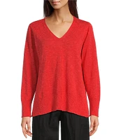 Eileen Fisher Organic Linen Cotton Blend V-Neck Long Sleeve Sweater