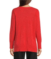 Eileen Fisher Organic Linen Cotton Blend V-Neck Long Sleeve Sweater