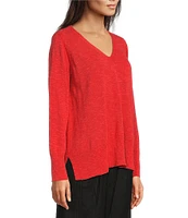 Eileen Fisher Organic Linen Cotton Blend V-Neck Long Sleeve Sweater