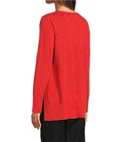 Eileen Fisher Organic Linen Cotton Blend V-Neck Long Sleeve Sweater