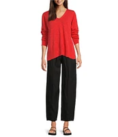 Eileen Fisher Organic Linen Cotton Blend V-Neck Long Sleeve Sweater