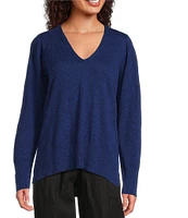 Eileen Fisher Organic Linen Cotton Blend V-Neck Long Sleeve Sweater