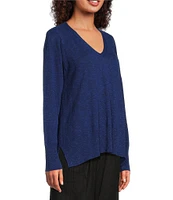 Eileen Fisher Organic Linen Cotton Blend V-Neck Long Sleeve Sweater