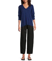 Eileen Fisher Organic Linen Cotton Blend V-Neck Long Sleeve Sweater