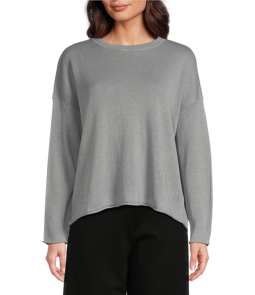 Eileen Fisher Organic Linen Cotton Cord Crew Neck Long Sleeve Top