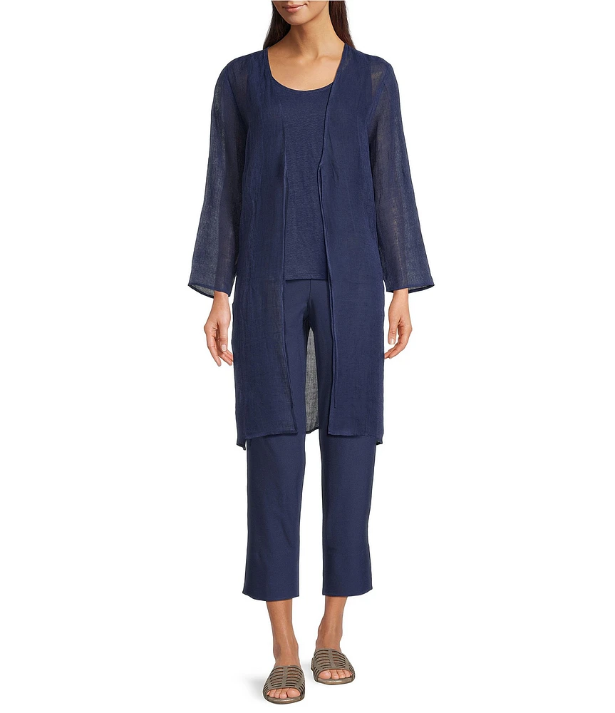 Eileen Fisher Organic Linen Gauze V-Neck Tie Front Long Sleeve Jacket